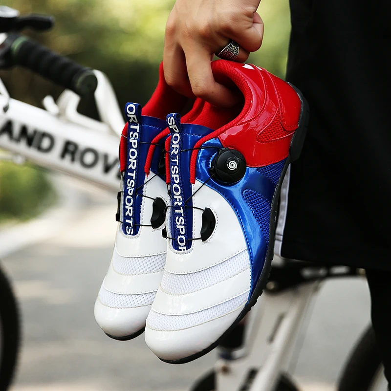 Stylish Colorful Unisex Outdoor Road Cycling Shoes Gold Orange Junior Bicycle Training Sneakers Breathable Women Riding Shoes