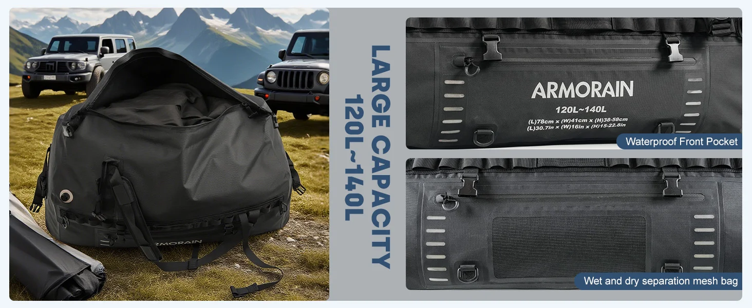 IPX8 Luftdichte Wasserdichte Reisetasche 100L 120L Große Kapazität Reisetasche mit Robustem Aufblasbarem Gurt für Langstreckenreisen – Detail 5
