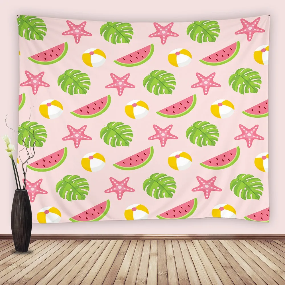 

Starfish Watermelon Blanket Tapestries Tropical Fruit Green Leaves Ball Tapestry Wall Hanging Bedroom Living Room Picnic Fabric