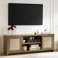 Modern Hampstead TV Stand for Living Room - Entertainment Center for 65 Inch TV with Rattan Doors Cabinet 1