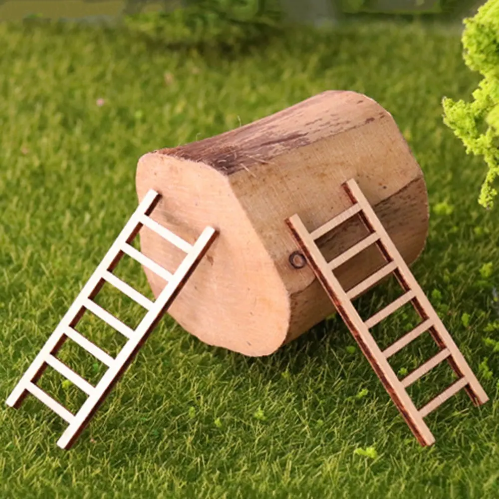 Pack of 4pcs Mini Wood Ladders Micro Landscape Crafts Garden Decor DIY 