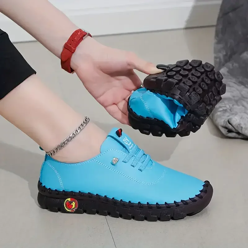 Women Shoes Women Sneakers Women Flats Casual Shoes Women's Handmade Flat Sneakers Comfortable Lace Up Round Toe Faux Leather Casual Walking Shoes