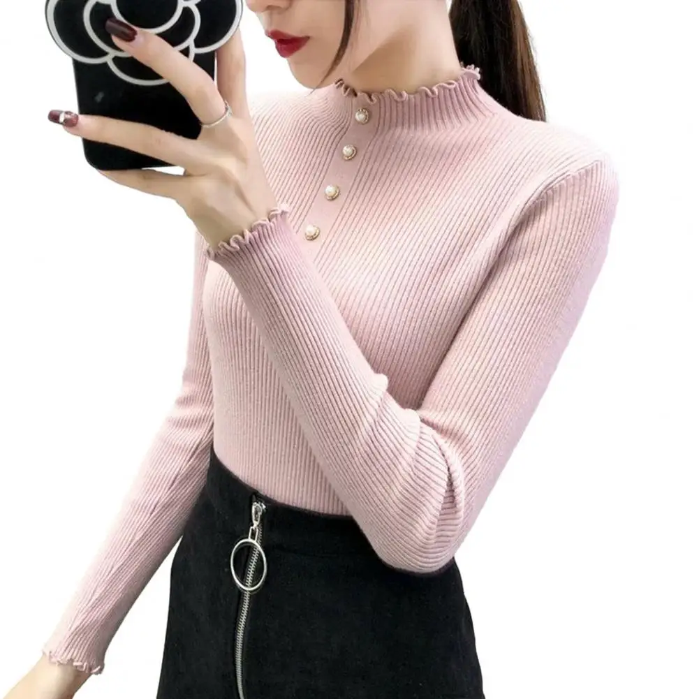 

Stretchy Top Chic Cozy Women's Knit Sweater Tops Slim Fit High Collar Soft Elastic Pullover For Fall Winter Sweater 가을 여성 의류