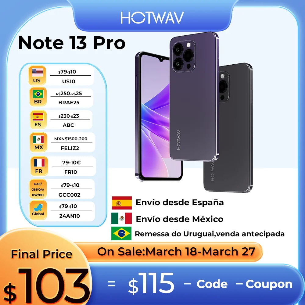 New HOTWAV Note 13 Pro Smartphone Android 13 6.6'' HD+ 90Hz Refresh Rate 16GB(8+8)+256GB Cellphones 50MP 5160mAh Mobile Phones