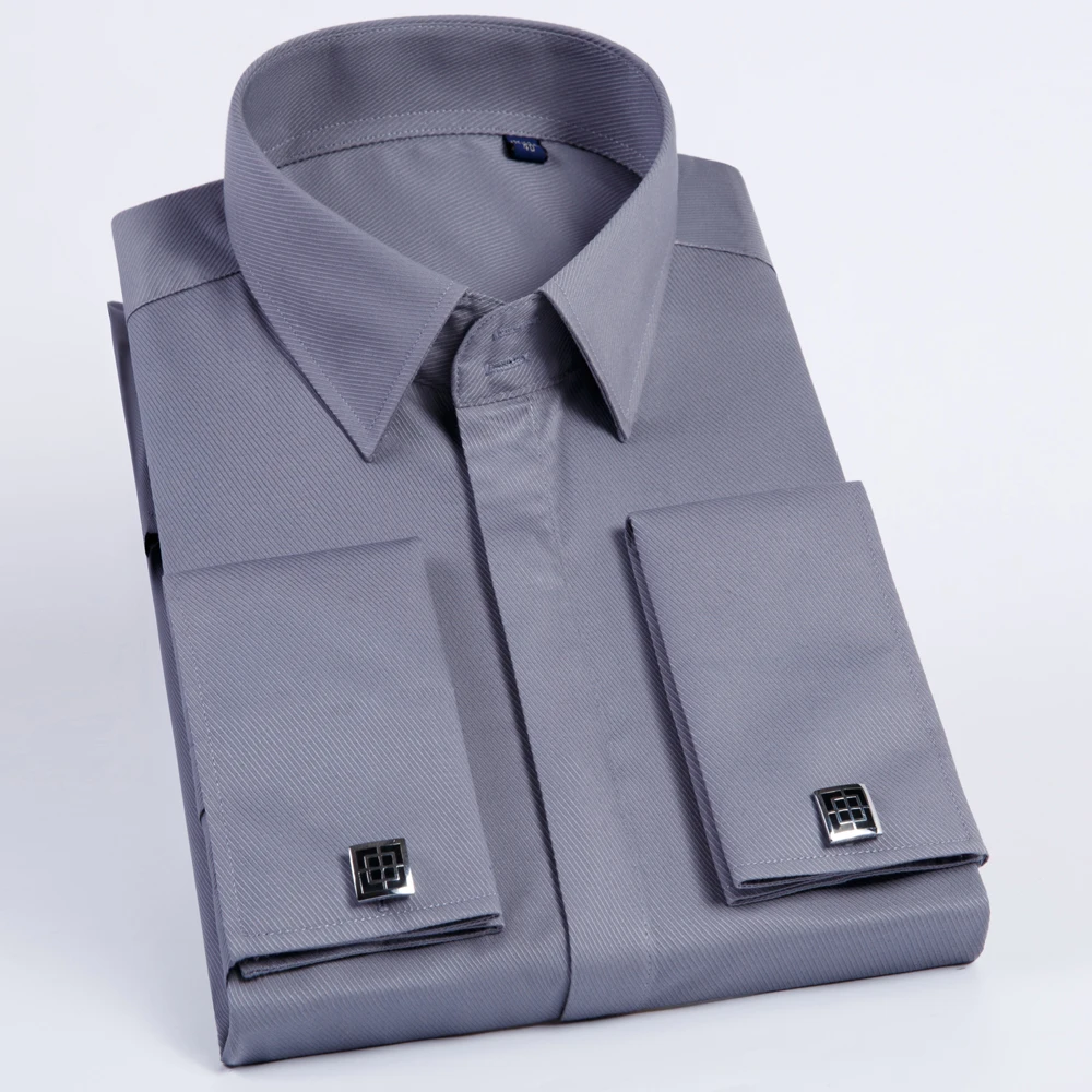 MensClassicLongSleeveFrenchCuffDressShirtWithoutPocketFront