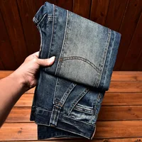 High-End Fashion Brand Men'S Jeans Blue Slim Stretch Embroidery Motorcycle Stitching Fashion Men'S Casual Straight Leg Jeans 2