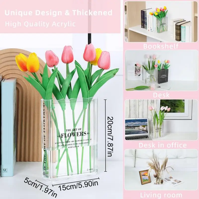 Book Vase For Flowers Transparent Acrylic Vases Decorative Hydroponic Plant Vase Creative For The Wall Glass Dining Room Kitchen 6