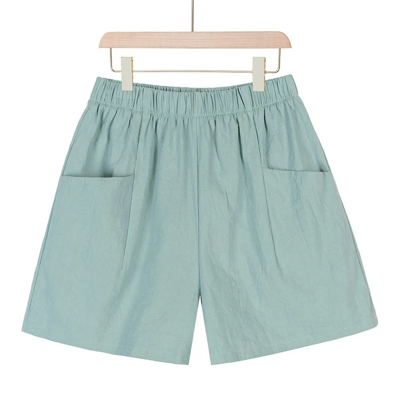 Women summer shorts Casual Solid Cotton Linen shorts elastic waist two pockets for girls Soft female shorts S-XXL  2022 birddog shorts Shorts