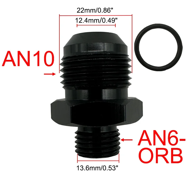 thumbnail image 2 of An Fittings AN6 ORB Male To AN6 Male Flare Fitting Adapters With O-ring (2-Pack, Black Aluminum) AN6 Adapter 2 of 13
