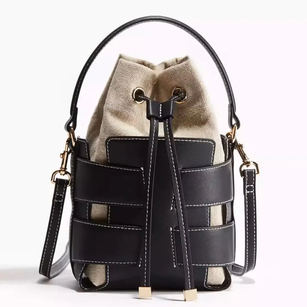 French Style Soft Pu Leather Woven Hollow Out Bucket Bag 2025  New Trend Small Top-Handle Handbag Travel Vacation Beach Bag