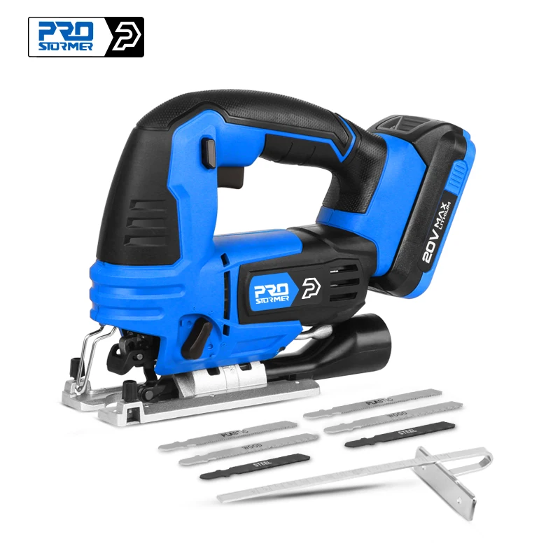 

20V Jig Saw Electric Saw Cordless Jigsaw Quick Blade Change LED Light Guide With 6 Pcs Blades Woodworking Power By PROSTORMER