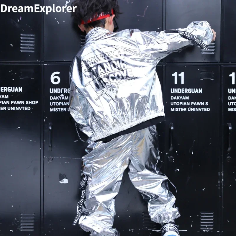 Boys Hip Hop Sliver Jacket Girls Jazz Joggers Pants Clothes Set Kids Sequins Street Dance Costumes Teen Shining Child Streetwear - Image 2