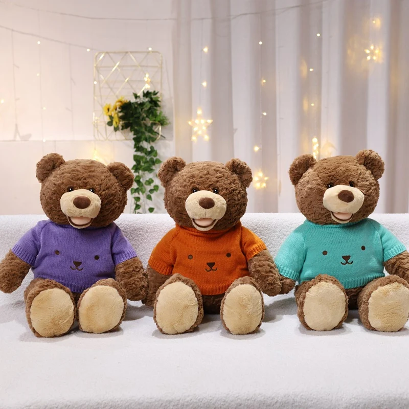 1pc 35/50/70cm Lovely Sweater Teddy Bear Plush Toys Soft Stuffed Animal Open Mouth Brown Smilling Bears Doll for Girl Xmas Gifts