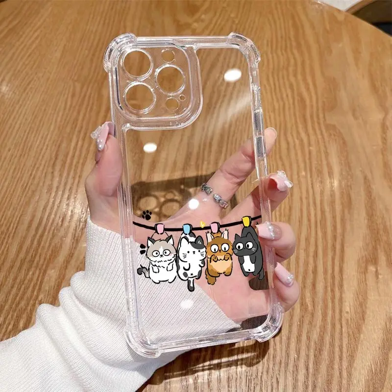 Naughty Cat Transparent Phone Case - Playful Feline Design Cover