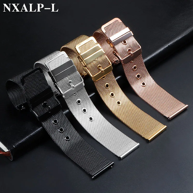 Elegant Mesh Milanese Stainless Steel Watchband - Quick Release in Black & Rose Gold