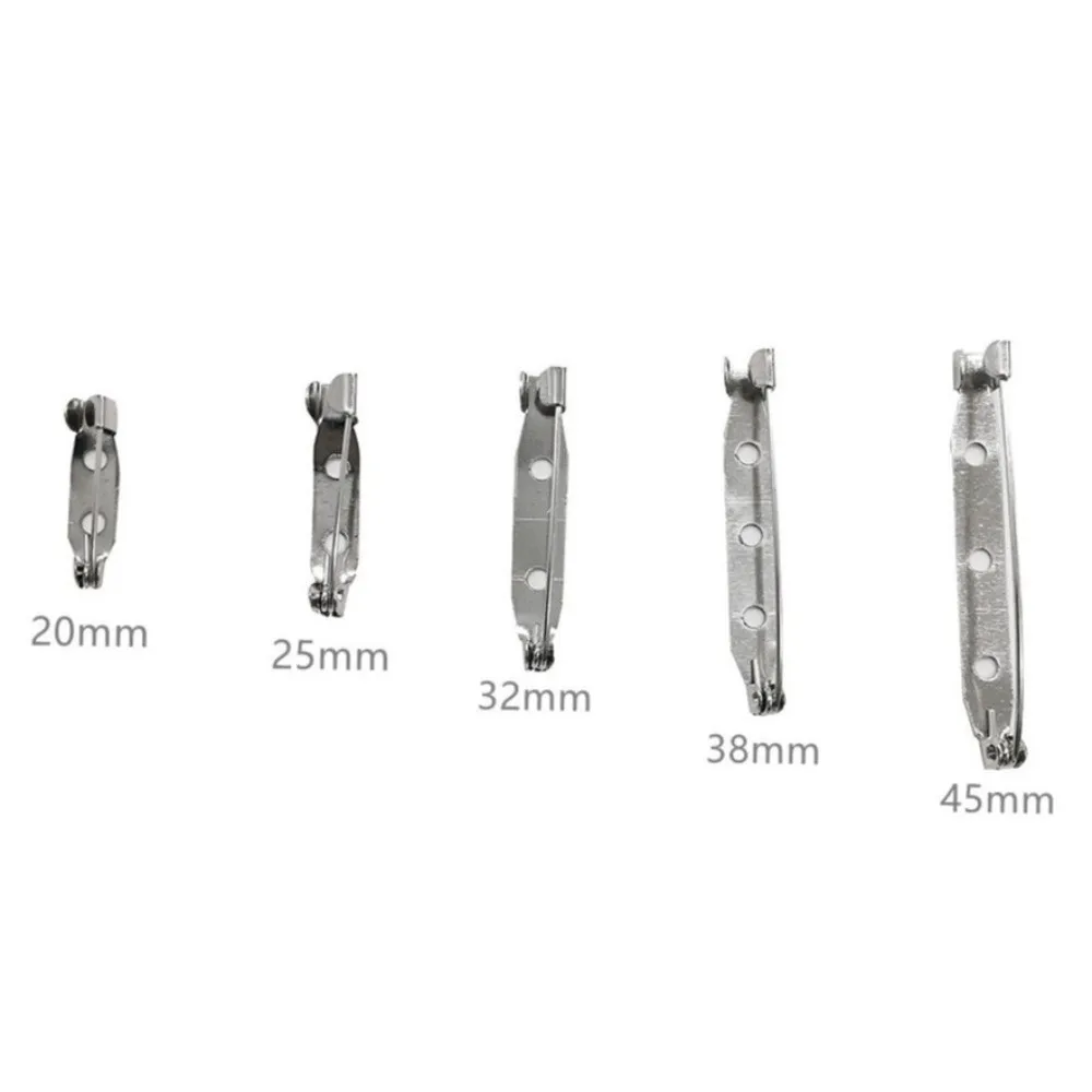 60/80/100pcs 새로운 금속 바 핀 실버 15/20/25/32/38/45mm 배지 핀 백 DIY 공예 브로치 걸쇠 핀 바느질 액세서리