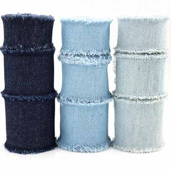 Nastro di jeans Jeans Nastro di stoffa Nastro di seta con frange fatte a mano per artigianato da cucito fai-da-te Archi per capelli Vestiti Decorazioni da cowboy blu