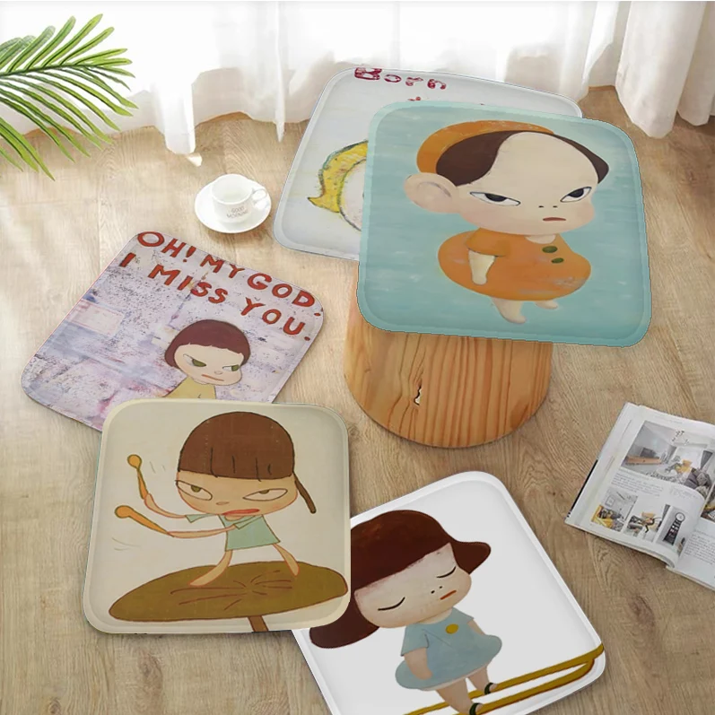 요시토모 나라 드림 인형 원형 의자 매트, 부드러운 패드 시트 쿠션, 다이닝 파티오 홈 오피스 실내 야외 정원 의자 좌석 