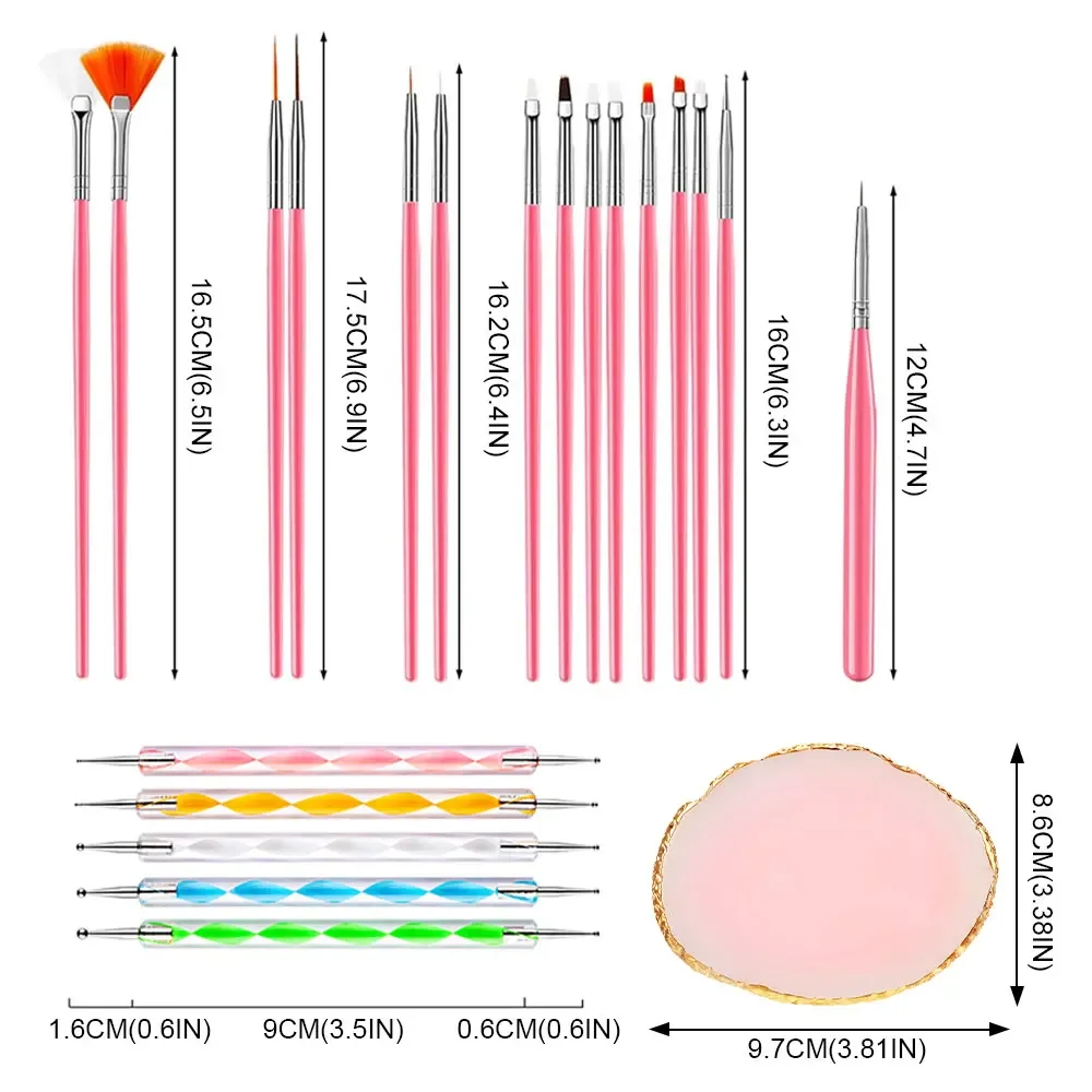 Tavolozza per nail art e pennello Design Punta Pittura Disegno Display Intaglio Penna punteggiata Gel acrilico Smalto UV Set manicure fai da te Strumenti - immagine 6