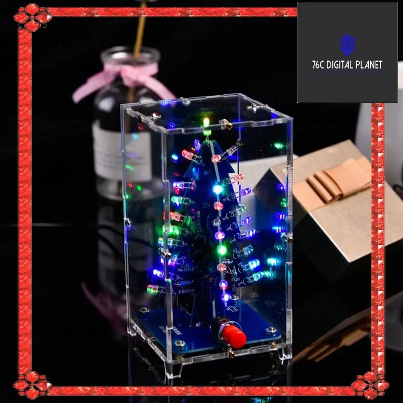 RGB LED Flashing Christmas Tree DIY Kit+Case Electronics Soldering Colorful 3D Xmas Tree DIY Kit For Soldering Practice