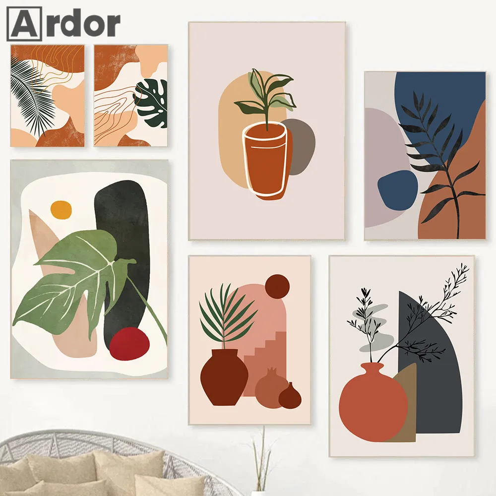 

Abstract Canvas Painting Boho Wall Poster Palm Leaf Art Prints Geometry Line Wall Art Minimalist Nordic Pictures Bedroom Decor