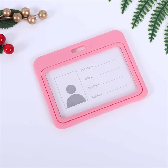 Cheap Transparent Credential Badge Holder Lanyard for Business Meeting Visiting Hang Pass Tag ID Card Candy Color Protector Case H-Pink