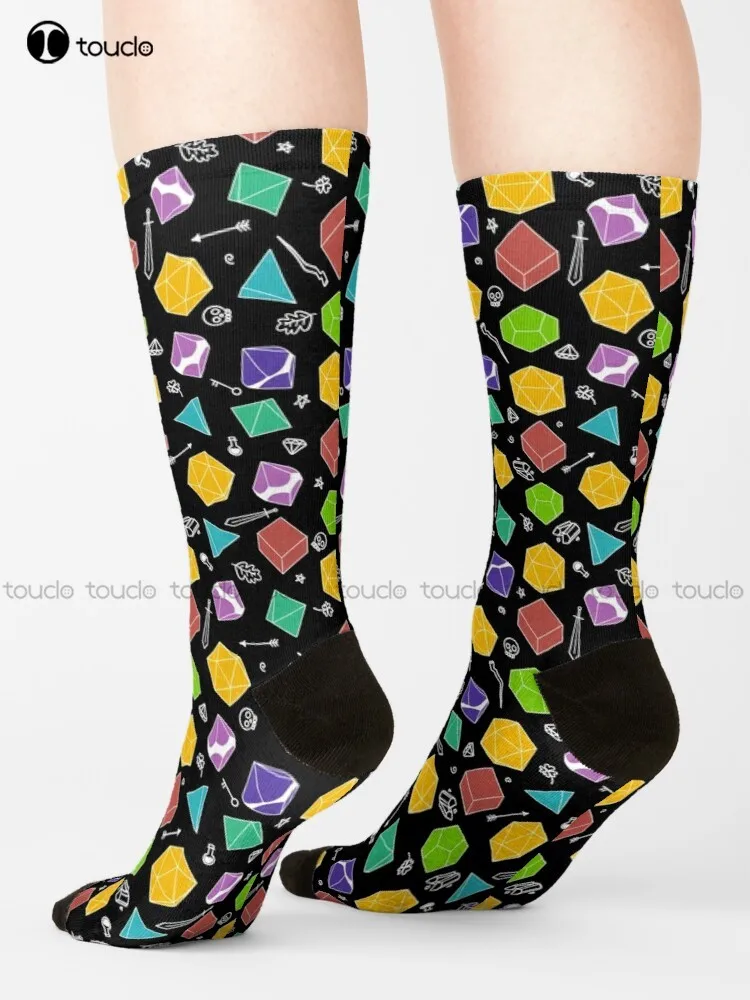 

Dnd Dice ‘N’ Stuff Socks Mens Black Crew Socks Personalized Custom Unisex Adult Teen Youth Socks Harajuku 360° Digital Print Art