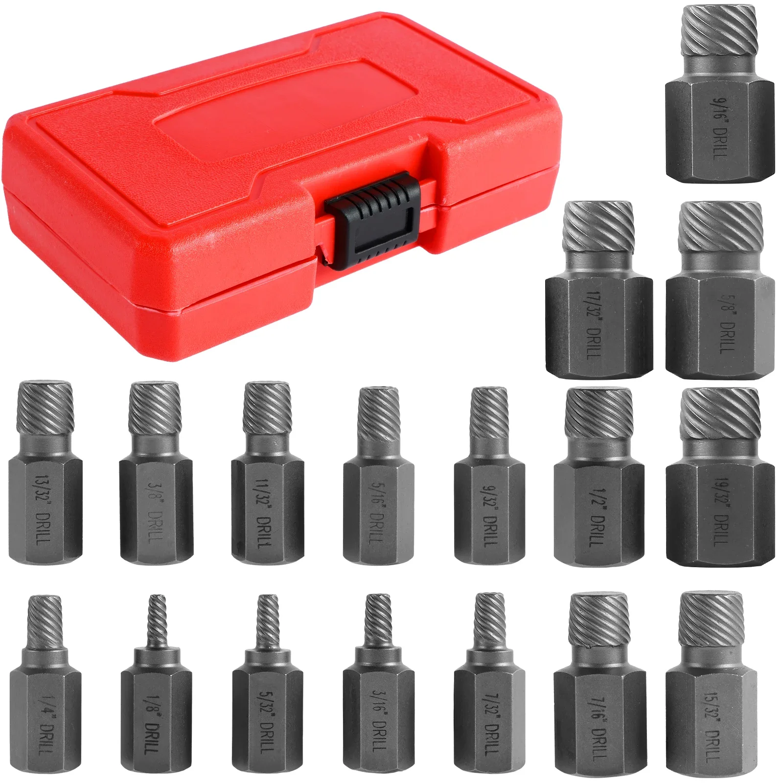 17Pcs Screw Extractor Set Hex Head Easy Out Bolt Extractor Set Spiral Broken Screw Remover Kit for Broken Nuts Bolts Studs