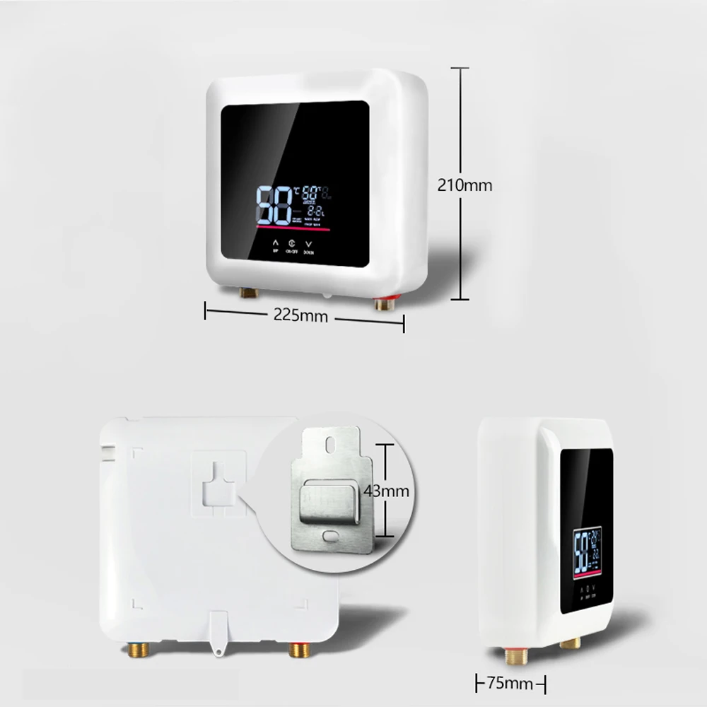 7500w Mini Electric Tankless Water Heater Wallmounted Led Display