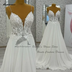Lakshmigown Civil Chiffon Boho Beach Bride Wedding Dresses Spaghetti Straps 2024 Vestido New In Sequin Lace Long wedding Gowns