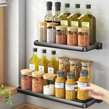 ชั้นวางเครื่องปรุงในครัวแบบพับได้, ติดผนัง, ไม่ต้องเจาะรู, ชั้นวางอเนกประสงค์สำหรับน้ำมัน, เกลือ, ซอส, น้ำส้มสายชู, เครื่องปรุงรส 1