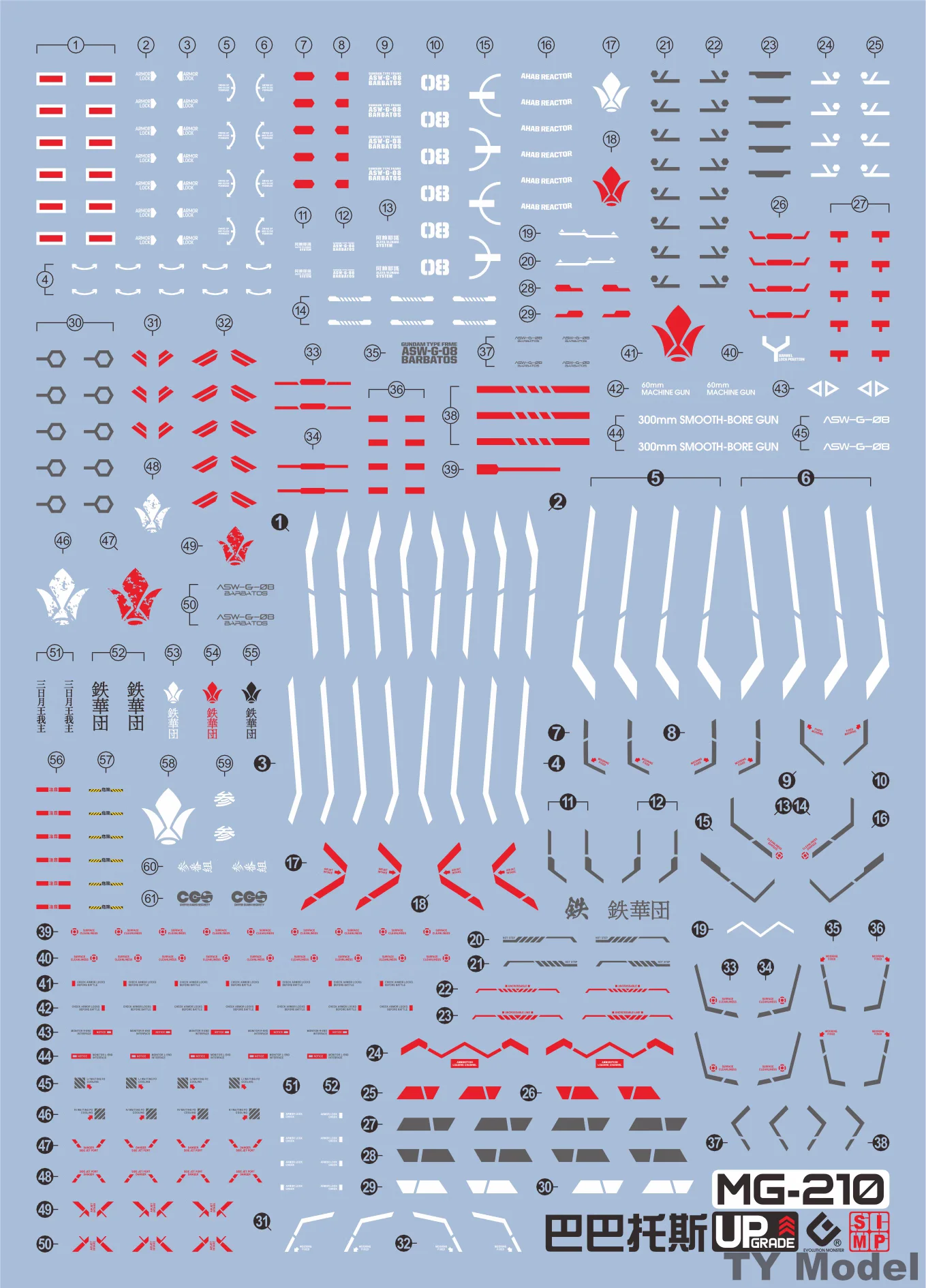 EVO Decal MG-210 For MG 1/100 ASW-G-08 BARBATOS IRON-BLOODED ORPHANS Fourth Type Fluorescent Water Sticker For Model Hobby DIY model tools