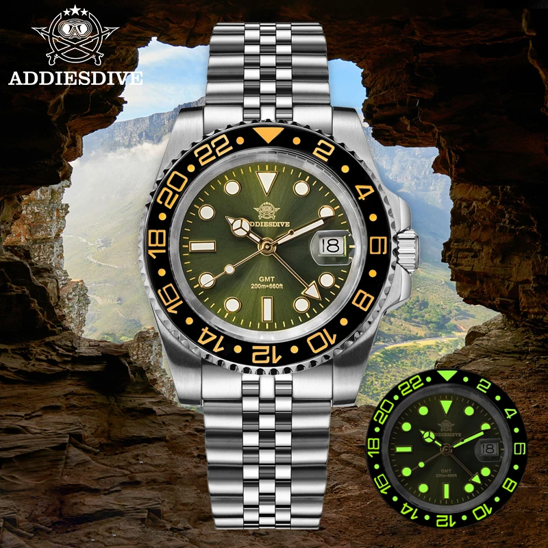 ADDIESDIVE New GMT Movement Quartz Watches Stainless Steel BGW9
