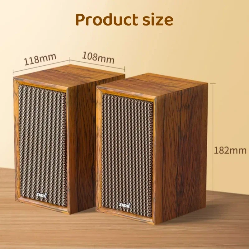 SADA V-123 레트로 우드 스피커, 블루투스 및 3.5mm 유선 사운드박스, 2.0 스테레오, 베이스 포트, 데스크탑 노트북 게임용 독립 제어 기능