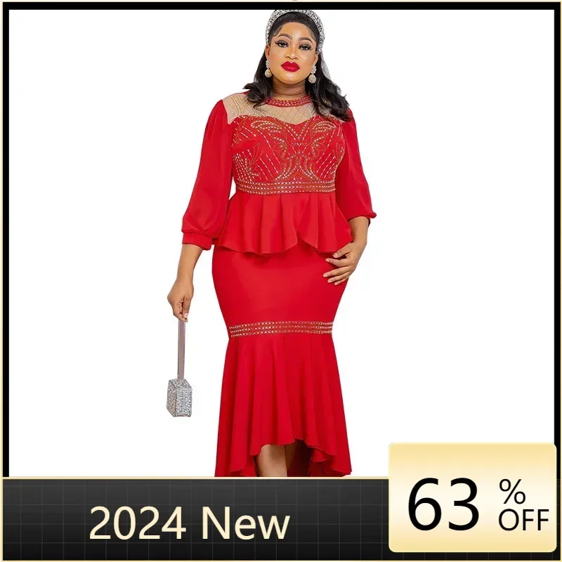 

Elegant Dashiki Ankara Party Gown Outfits Tops And Skirt 2 Pieces Sets Solid Color Evening Wedding Long Maxi Dresses For Women