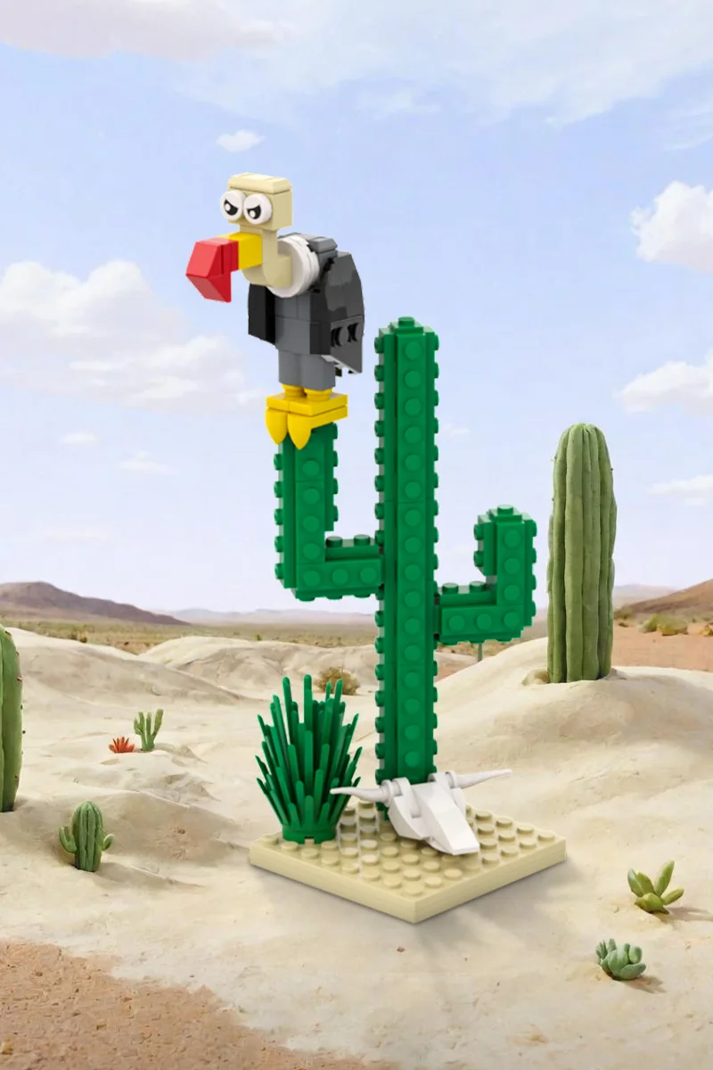 MOC Glück Luke Comic Kaktus Modell Bausteine Wüste Kaktus Grün Geier Tier Skelett Ziegel DIY STEM Spielzeug Kind Geschenk – Detail 1