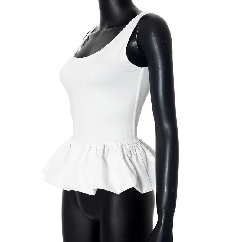 Solid Color Slim Camisole Top Bubble Vest Women's Ruched Patchwork Sexy Sleeveless Hot Girl Y2K Club Party Short Vestido