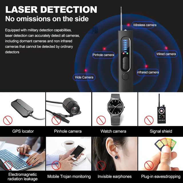 Hidden Infrared Camera Detector Protective Alarm Anti-Spy Car GPS Tracker Listening Device Bug Wireless Scanner Camera  Detector 6