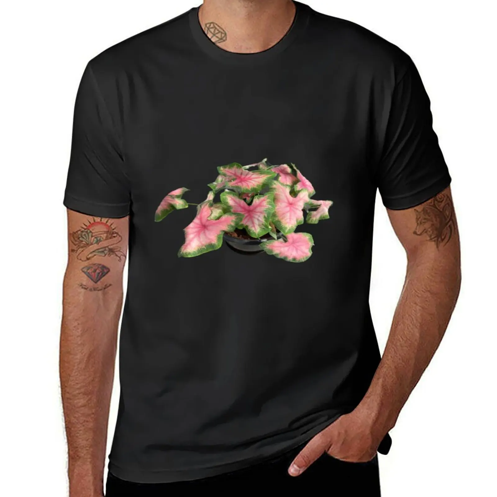 Camiseta de planta de caladio rosa para hombres, ropa de anime gráfica, animal prinfor, camisetas gráficas divertidas