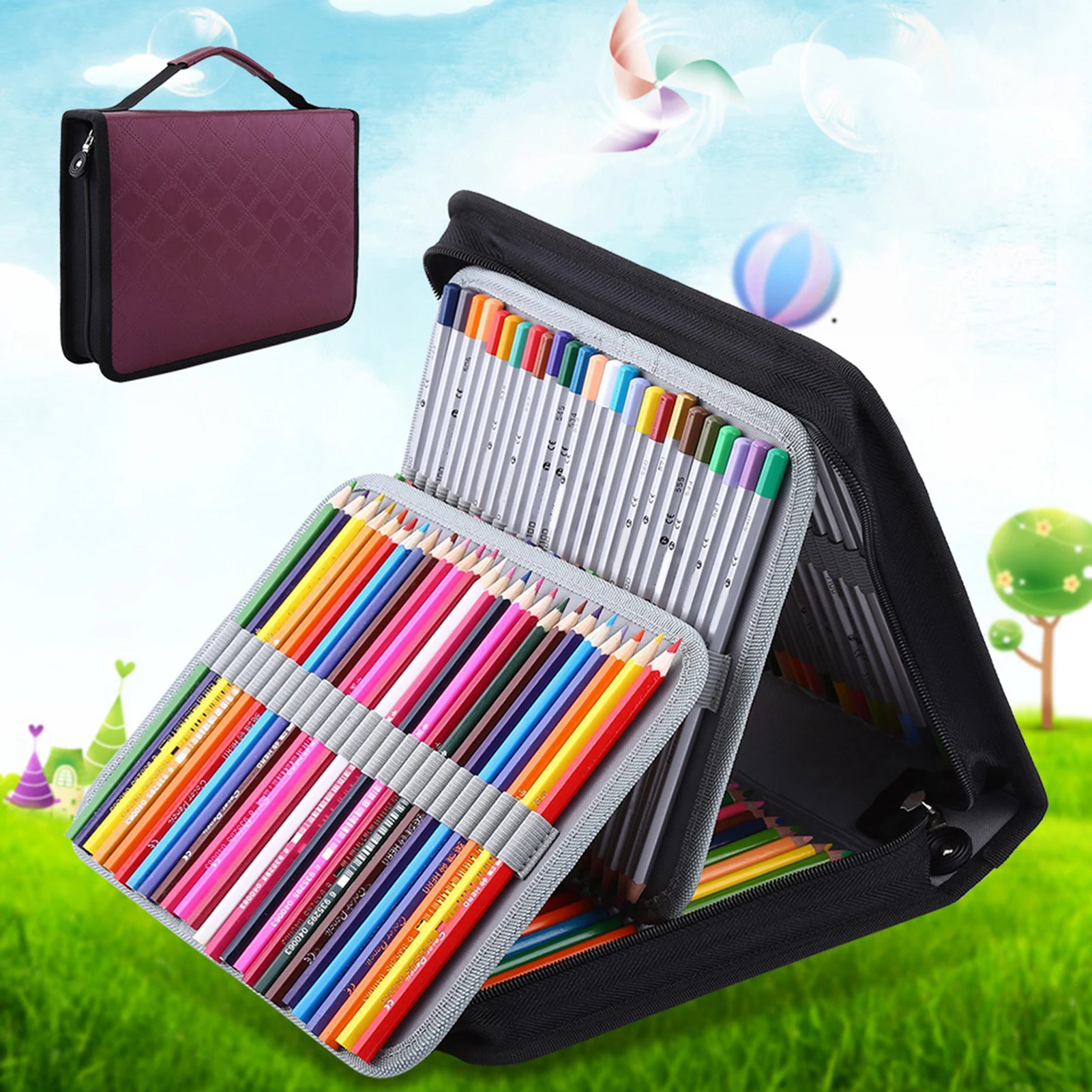 【HOT sale】150 Slots Large Capacity PU Leather Fabric Pencil Case  Pen Bag Pencil Case Organizer