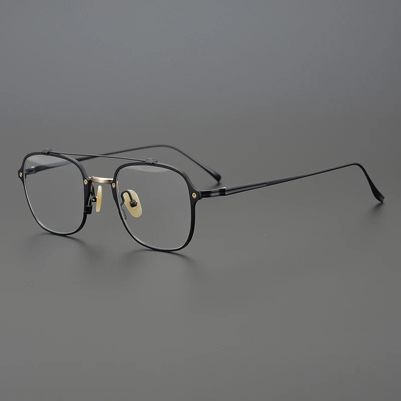 

Japanese Handmade Glasses Frame Men Double Beam Designer Ultralight Eyeglasses Square Pure Titanium Myopia Prescription Optical