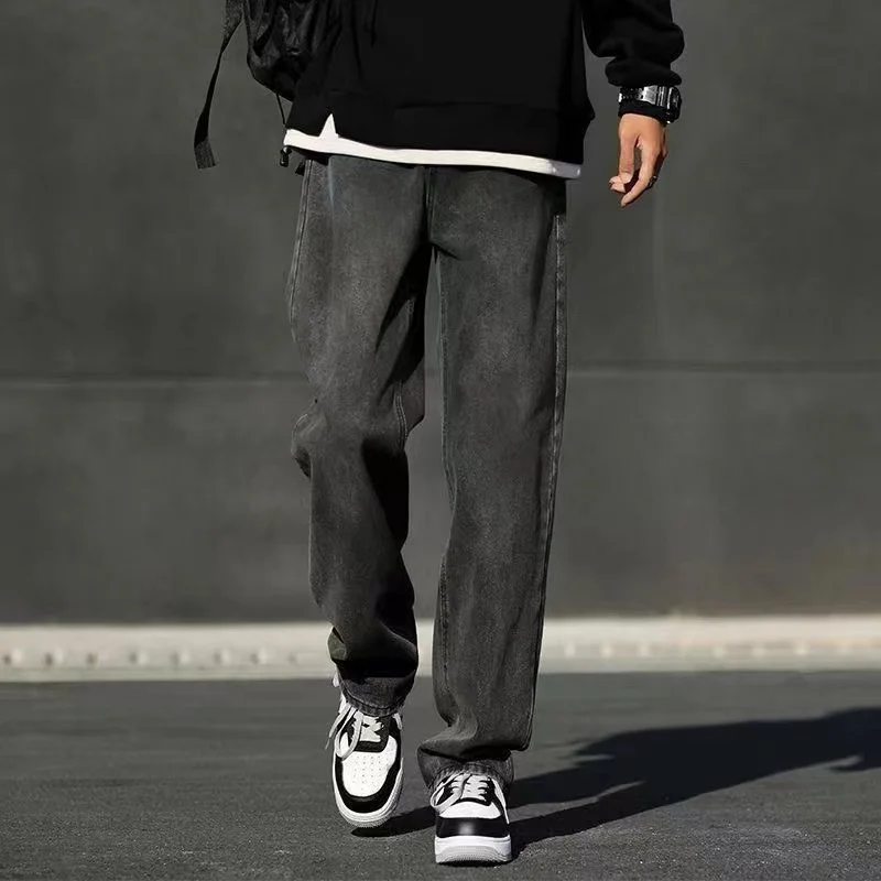 2024 Men's Jeans Korean Version Student Casual Pants High Street Straight Loose Wide Leg Jeans Black Grey Blue Baggy Jeans 2