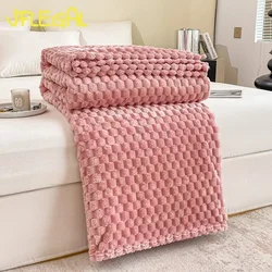 JFLEGAL Solid Plaid Spring Autumn Blankets Soft Warm Fluffy Throw Blanket Coral Fleece Bedspread for Bed Sofa Mantas De Cama