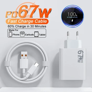 Adattatore da parete per telefono a ricarica rapida caricatore USB da 67 W per iPhone Samsung OnePlus OPPO Xiaomi Redmi Poco caricatore spina USB tipo C cavo
