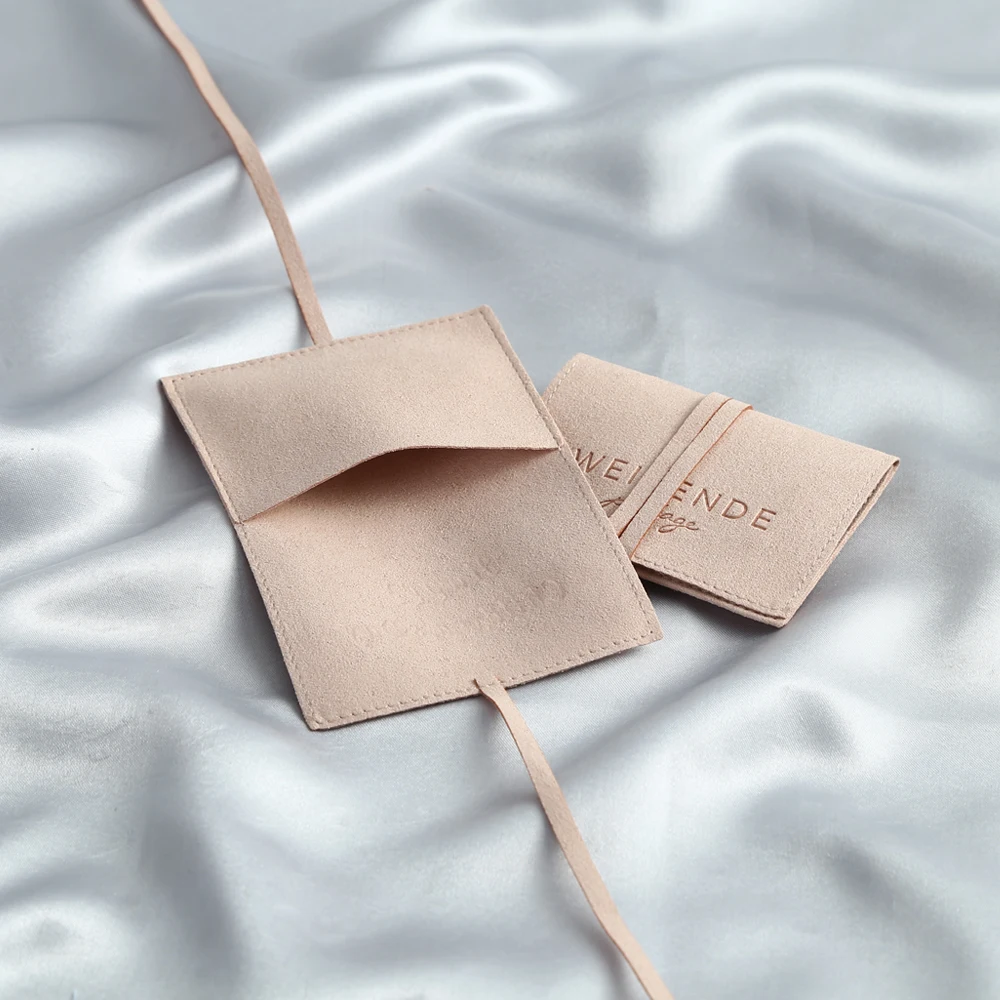 Personalise Logo Printed Velvet Jewelry Bag Luxury Envelope Flap Micro Fiber Suede Microfiber Envelope Packaging Gift Candy Bags