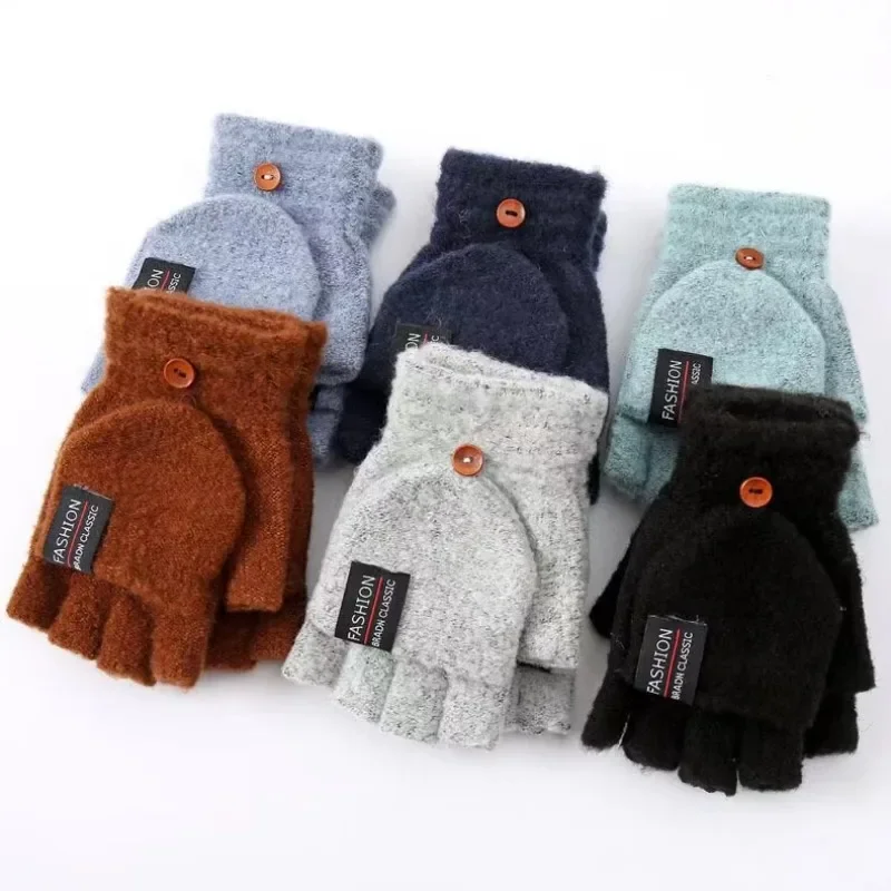 Winter Mitten Warm Knitted Fingerless Gloves Flip Mittens for Men Women Student Boys Girls Half Finger Gloves Thicken