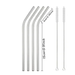 Gold Reusable Stainless Steel Drinking Straws Set with Cleaning Brush - Set of 4 (Silver)
