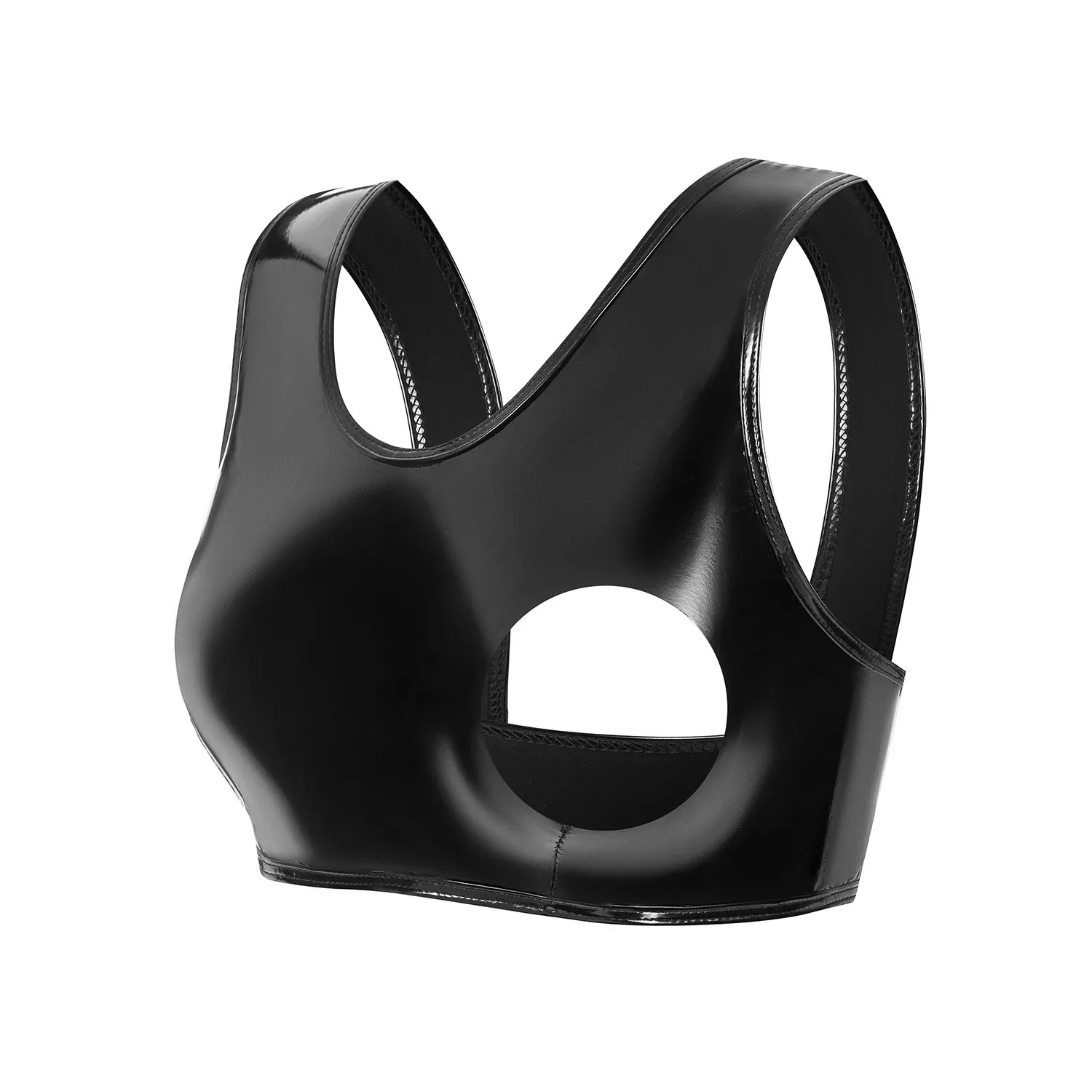 Erotic Open Chest Leather Bras Lingerie for Women Sexy Underwear Tank Top Sleevele Faux Leather Exposing Breast Bras Erotic Tops
