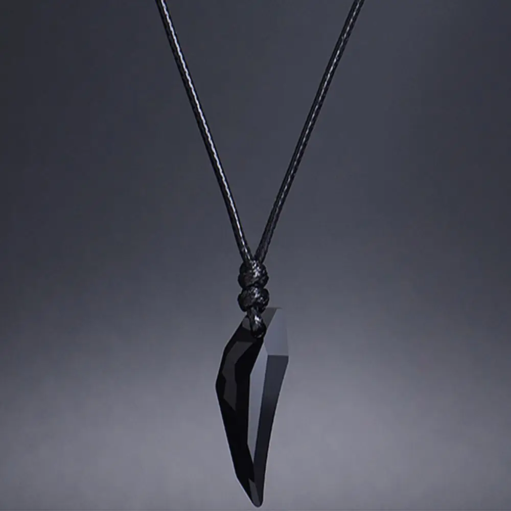 Black Sapphire Austrian Crystal 18K Plated Wolf Tooth Pendant Necklace Adjustable Length Couple Accessories