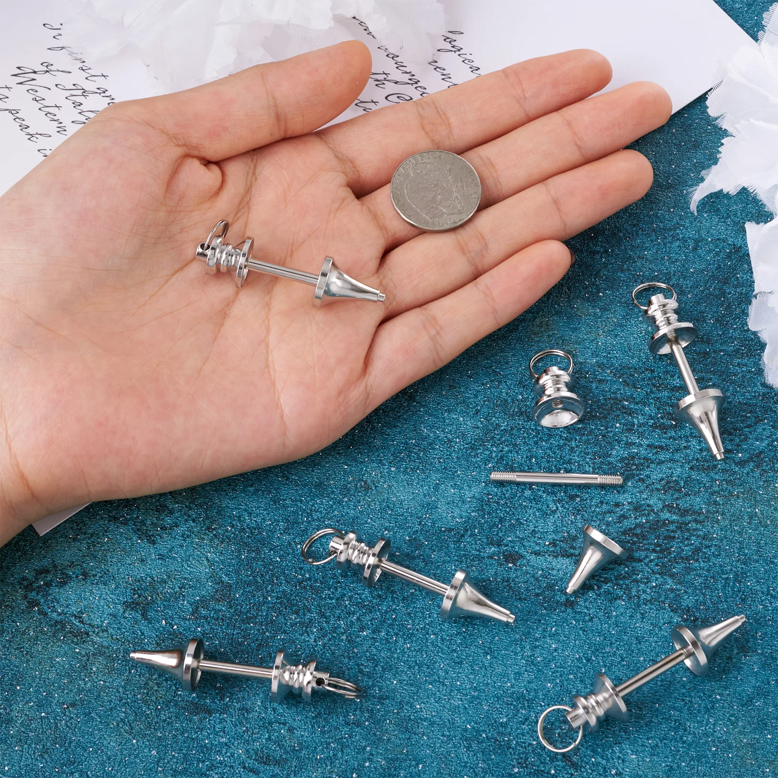 10 세트 빈 나사 진자 펜던트 핀치 Bails 목걸이 치유를위한 플래티넘 색상 Dowsing Charms 만들기 42x12mm 구멍 9mm